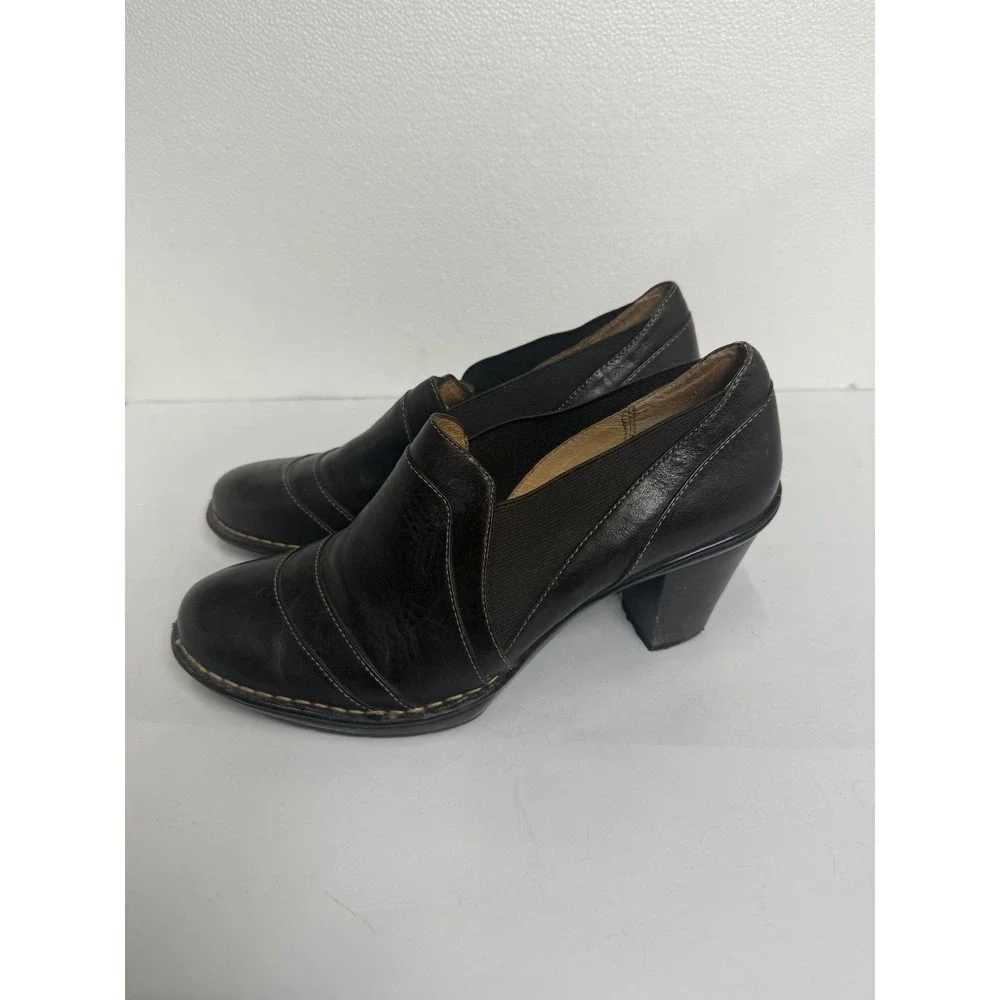 Sofft Leather Pumps Women 8.5 Brown Good‎ Slip On Block Heel Comfort Work Shoes